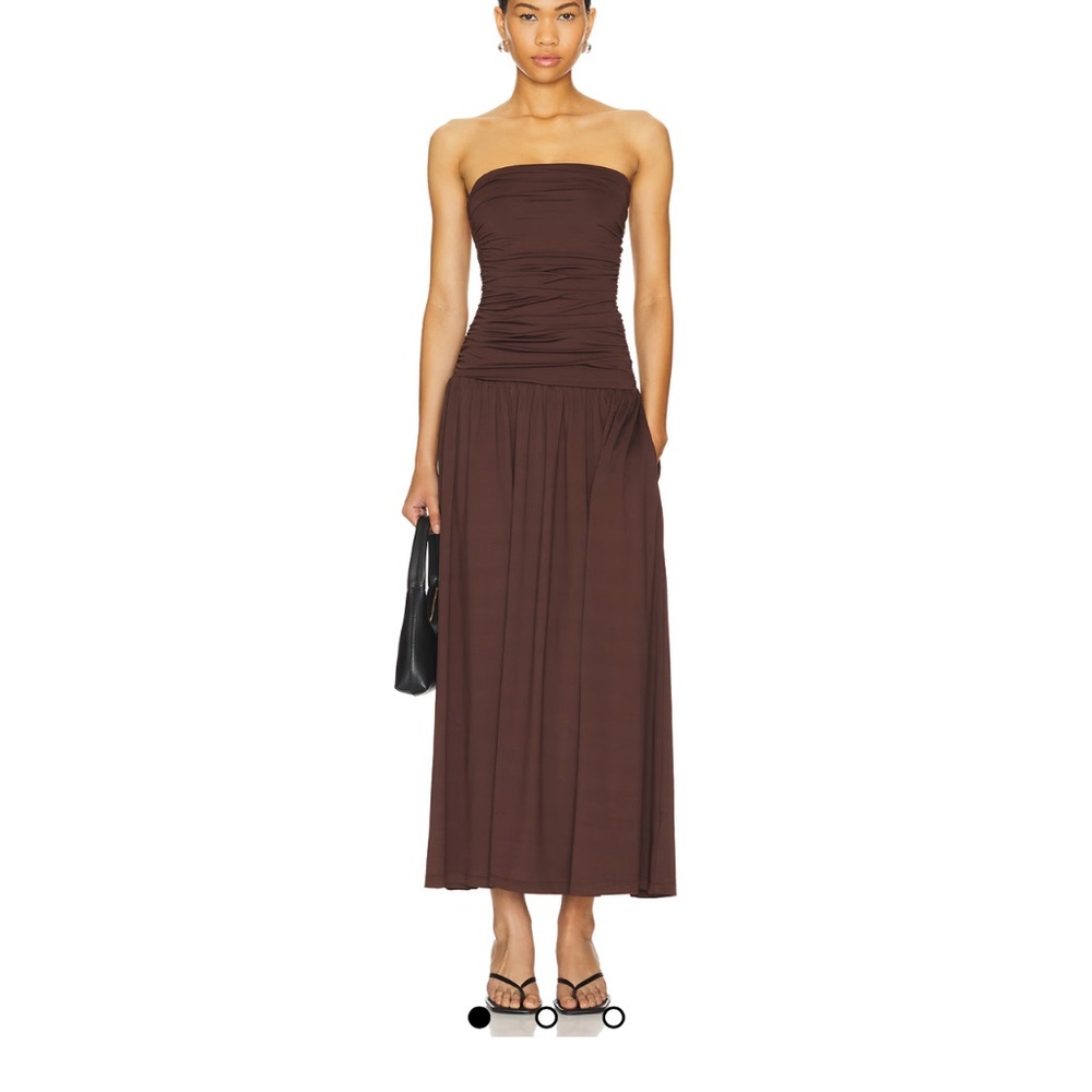 Drop Waist Strapless Brown Maxi Dress